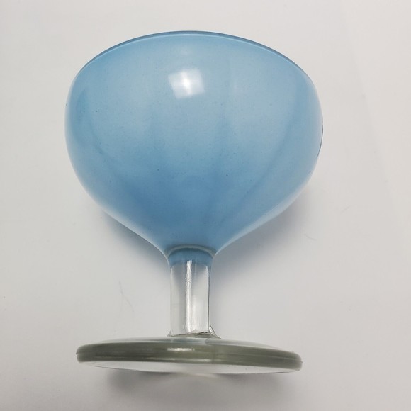 Blue Art Decor Raised Pedestal Platter Plate Cake Stand Wt 4 Ice Cream Wine Cups - Picture 12 of 12